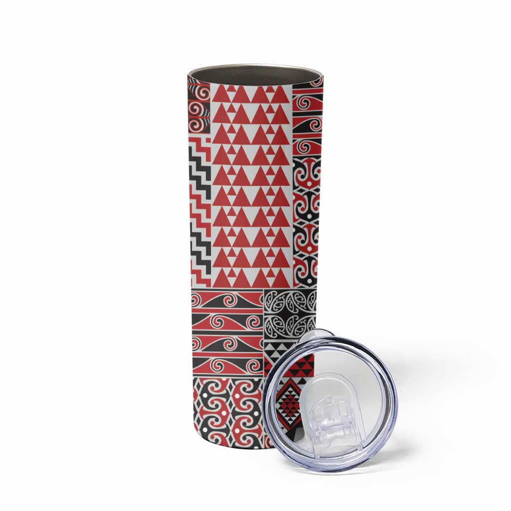 Aotearoa Maori Tribal Tattoo Skinny Tumbler Kowhaiwhai Taniko Patchwork Motifs LT9 - Polynesian Pride