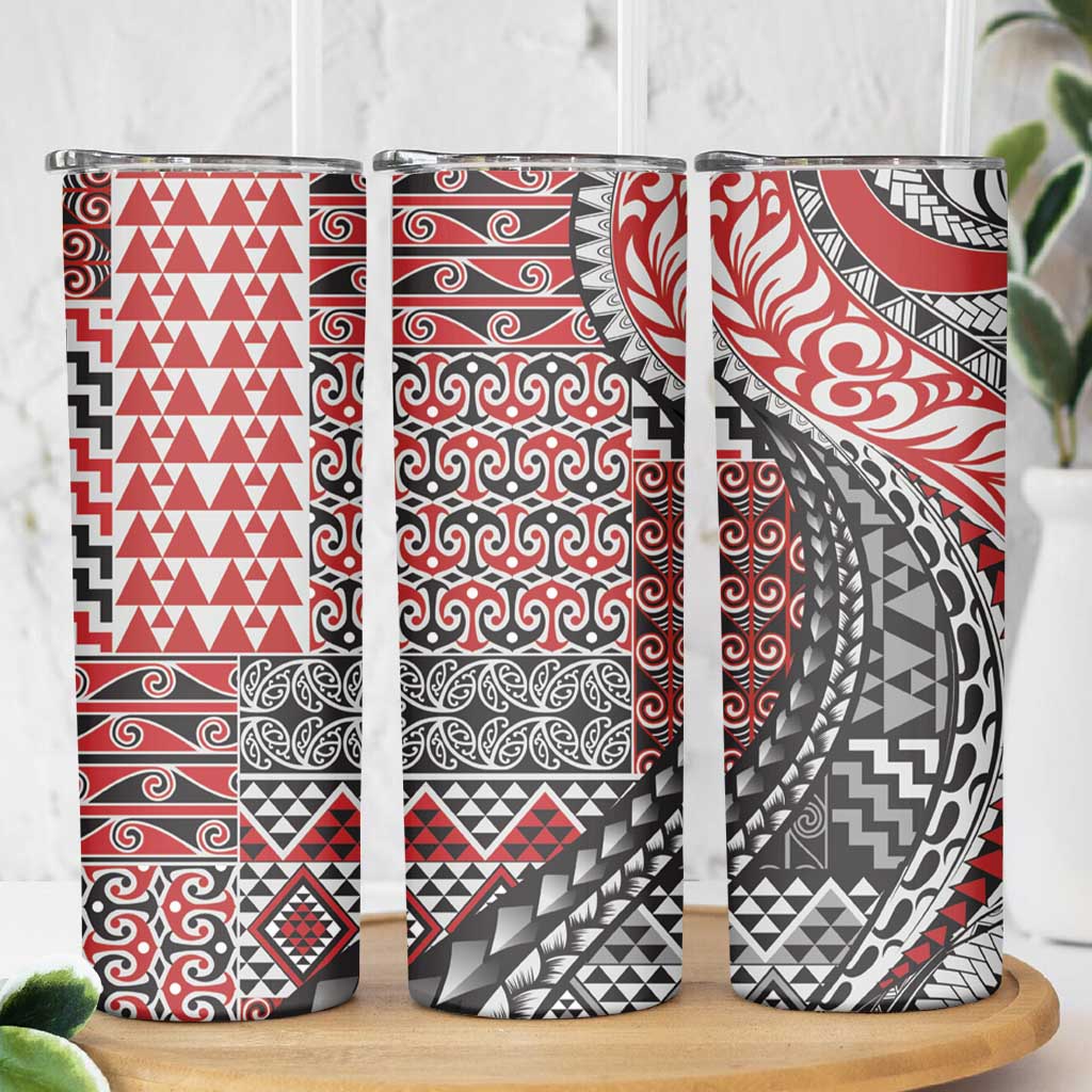 Aotearoa Maori Tribal Tattoo Skinny Tumbler Kowhaiwhai Taniko Patchwork Motifs LT9 - Polynesian Pride