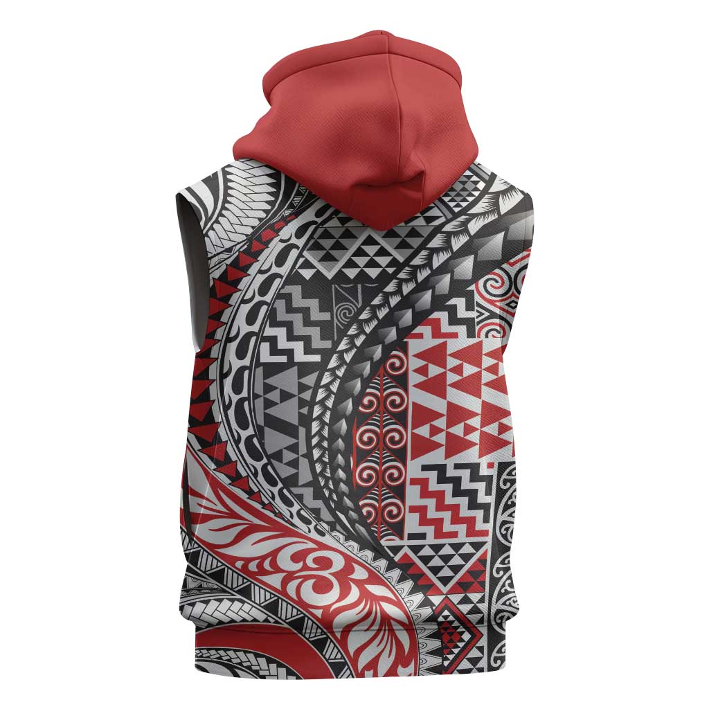 Aotearoa Maori Tribal Tattoo Sleeveless Zip Hoodie Kowhaiwhai Taniko Patchwork Motifs LT9 - Polynesian Pride