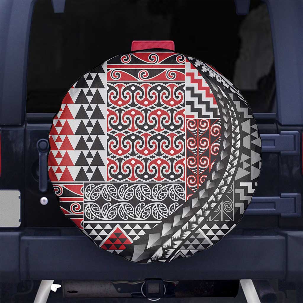 Aotearoa Maori Tribal Tattoo Spare Tire Cover Kowhaiwhai Taniko Patchwork Motifs