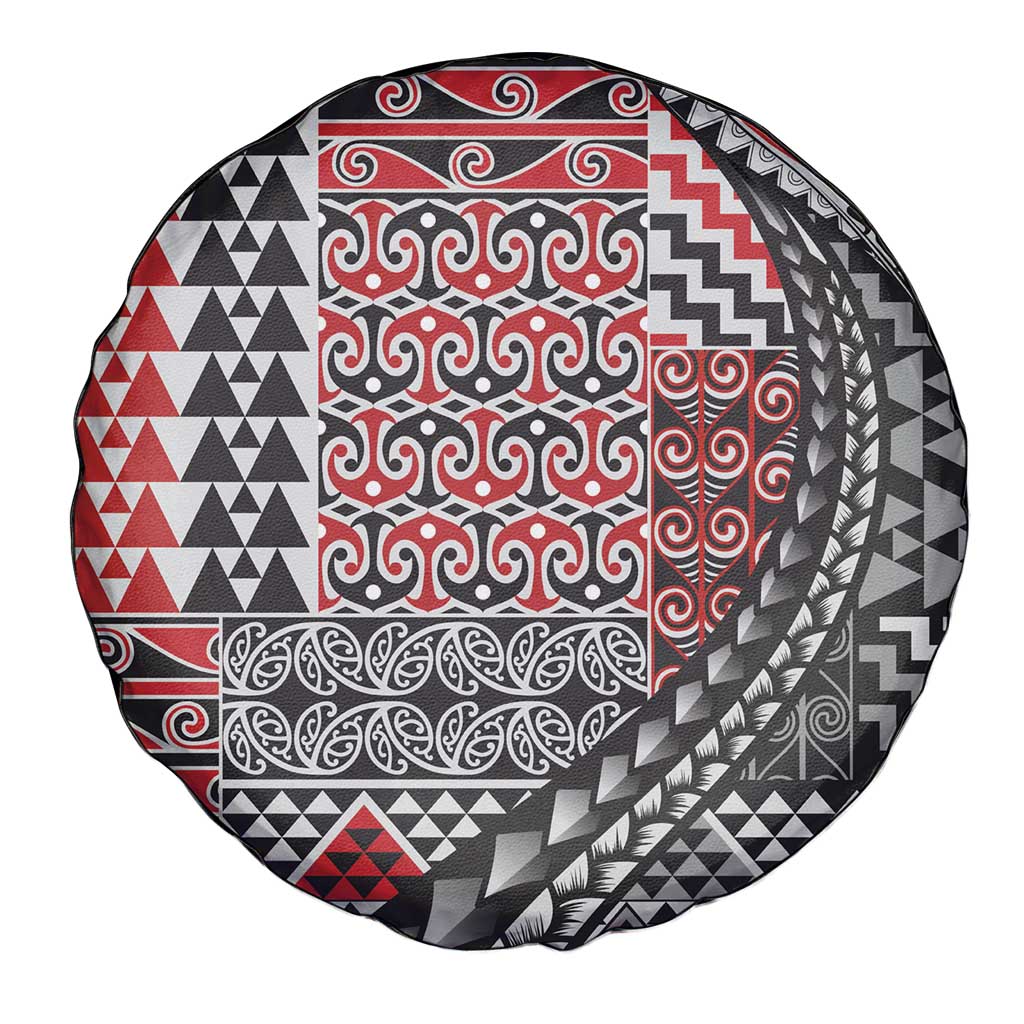 Aotearoa Maori Tribal Tattoo Spare Tire Cover Kowhaiwhai Taniko Patchwork Motifs