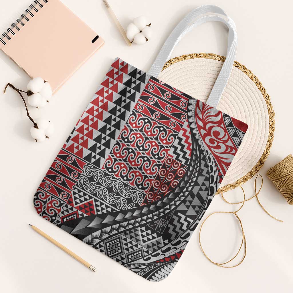 Aotearoa Maori Tribal Tattoo Tote Bag Kowhaiwhai Taniko Patchwork Motifs - Polynesian Pride