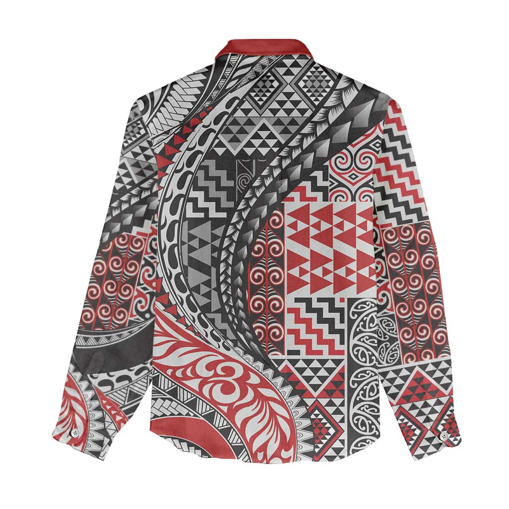 Aotearoa Maori Tribal Tattoo Women Casual Shirt Kowhaiwhai Taniko Patchwork Motifs LT9 - Polynesian Pride