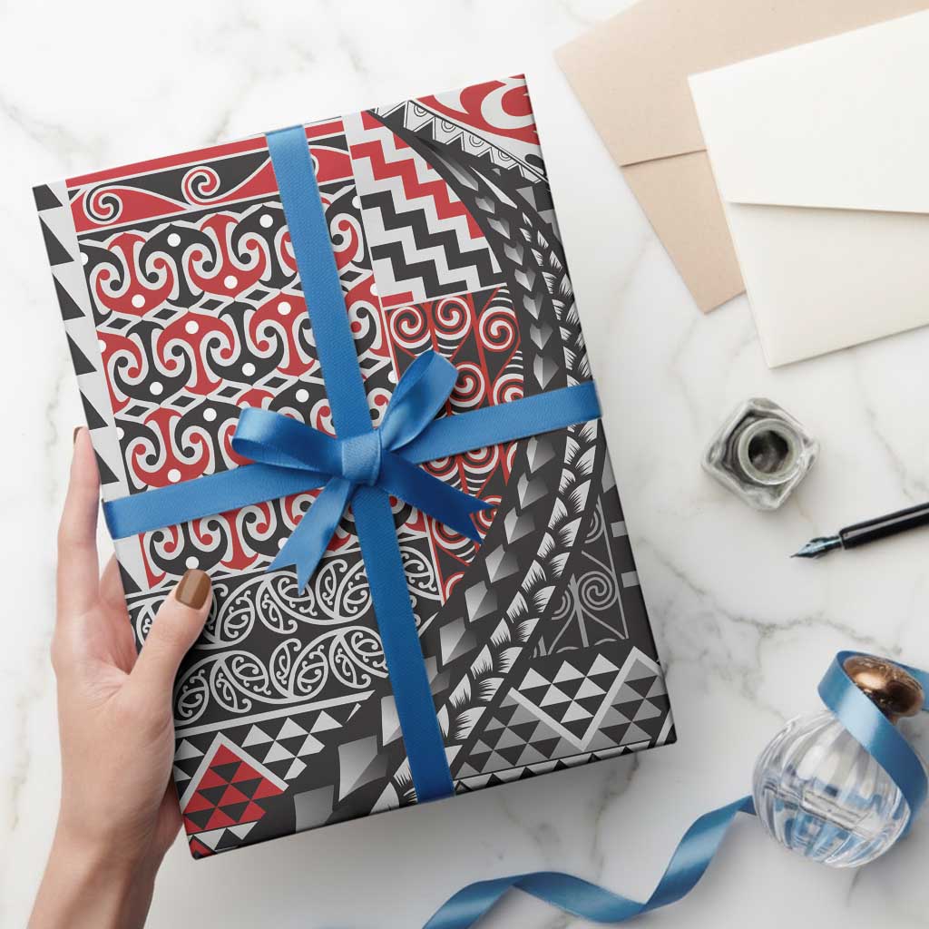 Aotearoa Maori Tribal Tattoo Wrapping Paper Kowhaiwhai Taniko Patchwork Motifs - Polynesian Pride