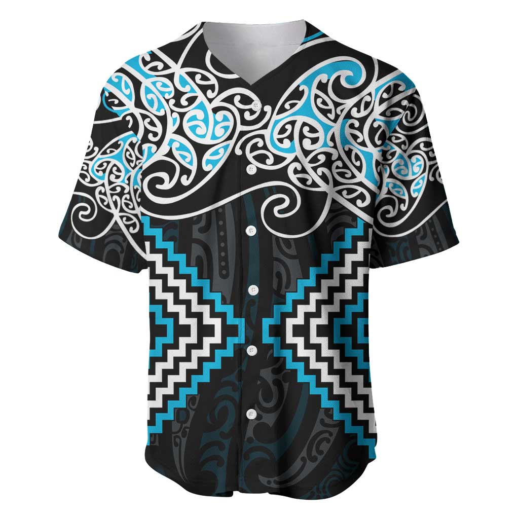 Blue Aotearoa Tukutuku Manawa Tapu Baseball Jersey Ta Moko Toi Maori LT9 Blue - Polynesian Pride
