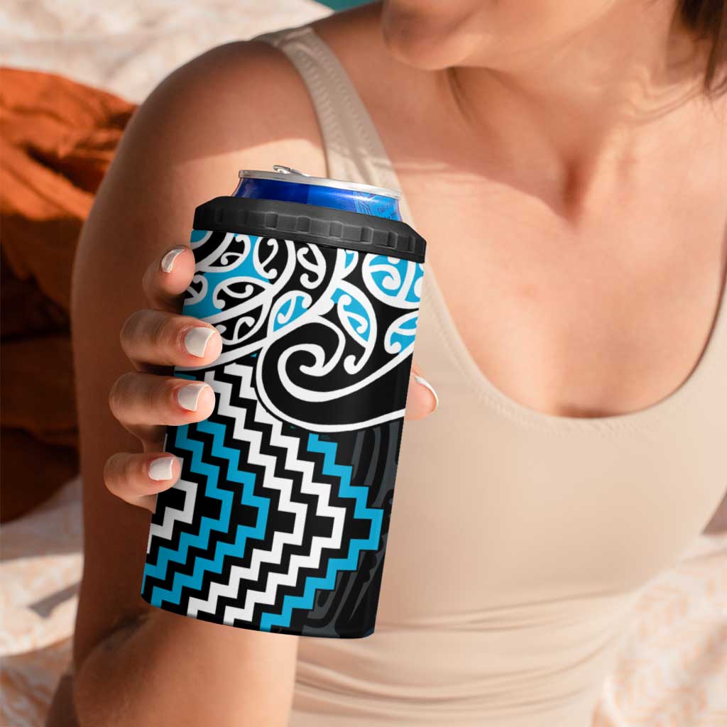 Blue Aotearoa Tukutuku Manawa Tapu 4 in 1 Can Cooler Tumbler Ta Moko Toi Maori LT9 - Polynesian Pride