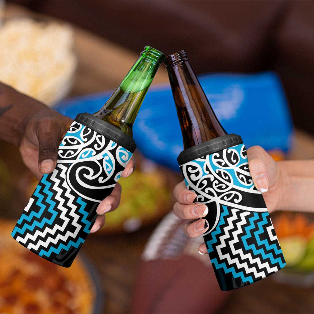 Blue Aotearoa Tukutuku Manawa Tapu 4 in 1 Can Cooler Tumbler Ta Moko Toi Maori LT9 - Polynesian Pride