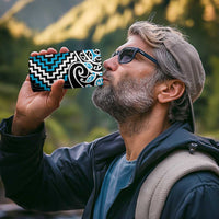 Blue Aotearoa Tukutuku Manawa Tapu 4 in 1 Can Cooler Tumbler Ta Moko Toi Maori LT9 - Polynesian Pride