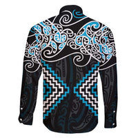 Blue Aotearoa Tukutuku Manawa Tapu Family Matching Long Sleeve Bodycon Dress and Hawaiian Shirt Ta Moko Toi Maori LT9 - Polynesian Pride