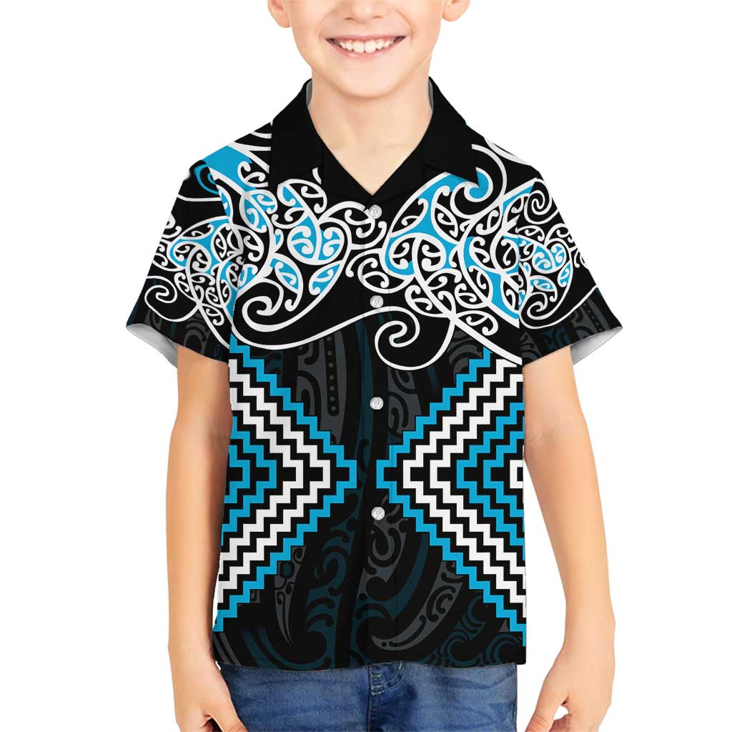 Blue Aotearoa Tukutuku Manawa Tapu Family Matching Puletasi and Hawaiian Shirt Ta Moko Toi Maori LT9 Son's Shirt Blue - Polynesian Pride