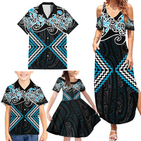 Blue Aotearoa Tukutuku Manawa Tapu Family Matching Summer Maxi Dress and Hawaiian Shirt Ta Moko Toi Maori LT9 - Polynesian Pride