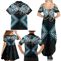 Blue Aotearoa Tukutuku Manawa Tapu Family Matching Summer Maxi Dress and Hawaiian Shirt Ta Moko Toi Maori LT9 - Polynesian Pride