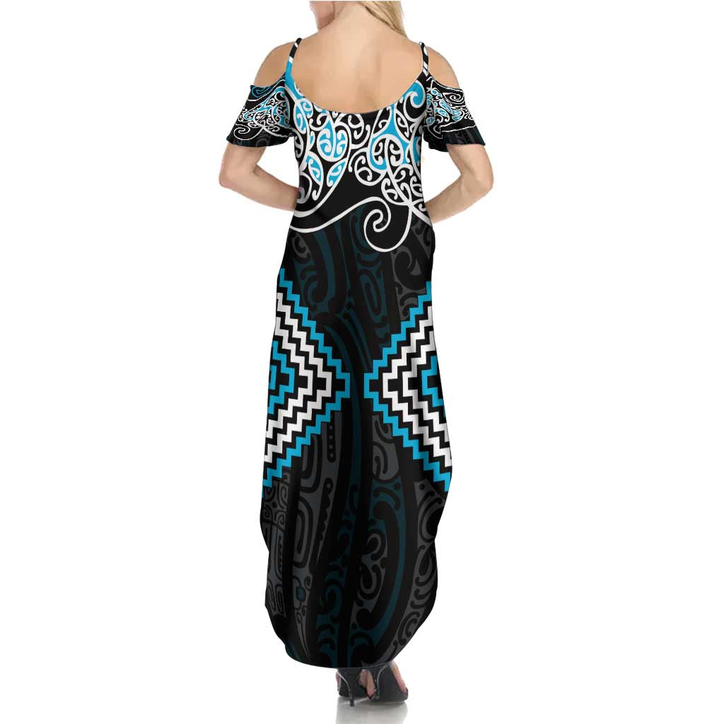 Blue Aotearoa Tukutuku Manawa Tapu Family Matching Summer Maxi Dress and Hawaiian Shirt Ta Moko Toi Maori LT9 - Polynesian Pride