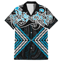 Blue Aotearoa Tukutuku Manawa Tapu Family Matching Tank Maxi Dress and Hawaiian Shirt Ta Moko Toi Maori LT9 Dad's Shirt - Short Sleeve Blue - Polynesian Pride