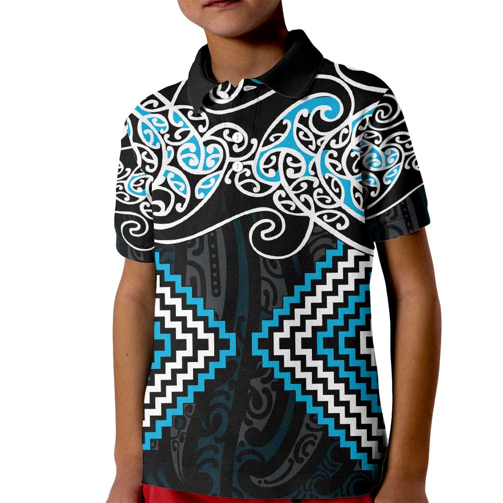Blue Aotearoa Tukutuku Manawa Tapu Kid Polo Shirt Ta Moko Toi Maori LT9 Kid Blue - Polynesian Pride