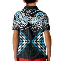 Blue Aotearoa Tukutuku Manawa Tapu Kid Polo Shirt Ta Moko Toi Maori LT9 - Polynesian Pride