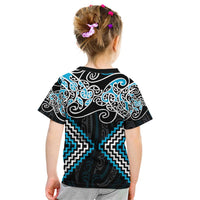 Blue Aotearoa Tukutuku Manawa Tapu Kid T Shirt Ta Moko Toi Maori LT9 - Polynesian Pride