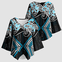 Blue Aotearoa Tukutuku Manawa Tapu Kimono Sleeve Blouse Ta Moko Toi Maori - Polynesian Pride