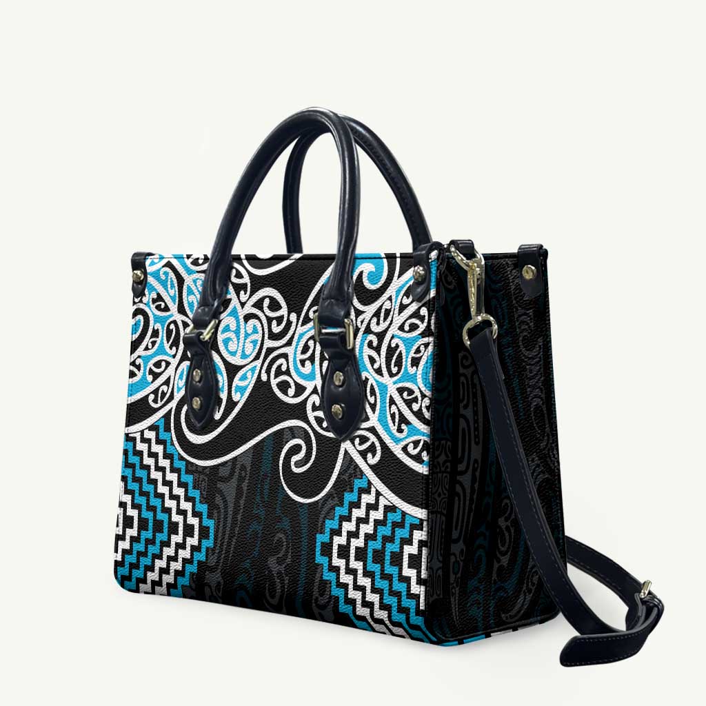 Blue Aotearoa Tukutuku Manawa Tapu Leather Bag Ta Moko Toi Maori - Polynesian Pride