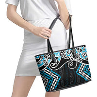 Blue Aotearoa Tukutuku Manawa Tapu Leather Tote Bag Ta Moko Toi Maori LT9 - Polynesian Pride