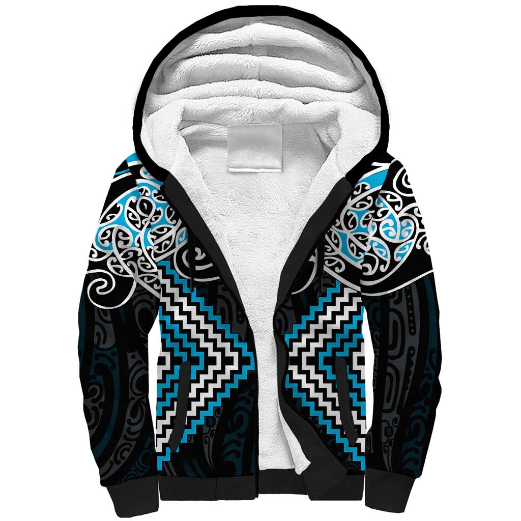 Blue Aotearoa Tukutuku Manawa Tapu Sherpa Hoodie Ta Moko Toi Maori LT9 Unisex Blue - Polynesian Pride