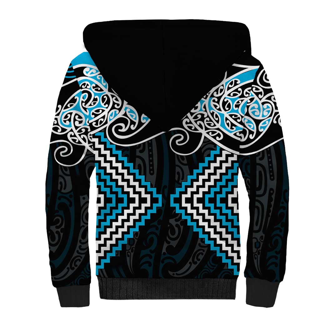Blue Aotearoa Tukutuku Manawa Tapu Sherpa Hoodie Ta Moko Toi Maori LT9 - Polynesian Pride