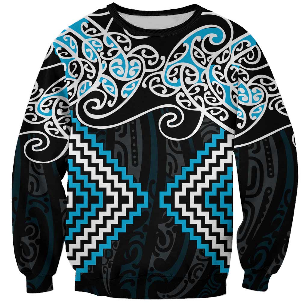 Blue Aotearoa Tukutuku Manawa Tapu Sweatshirt Ta Moko Toi Maori LT9 Unisex Blue - Polynesian Pride