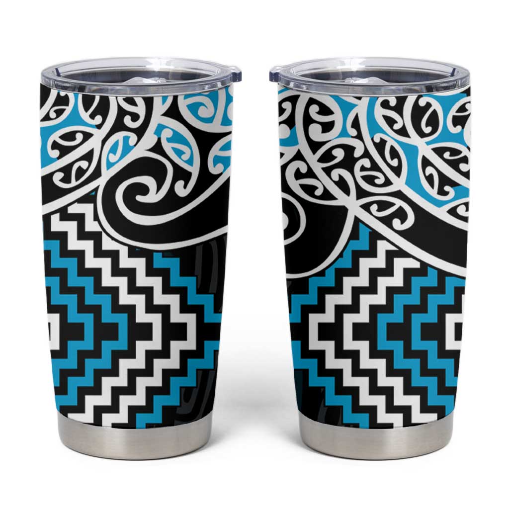 Blue Aotearoa Tukutuku Manawa Tapu Tumbler Cup Ta Moko Toi Maori LT9 Blue - Polynesian Pride