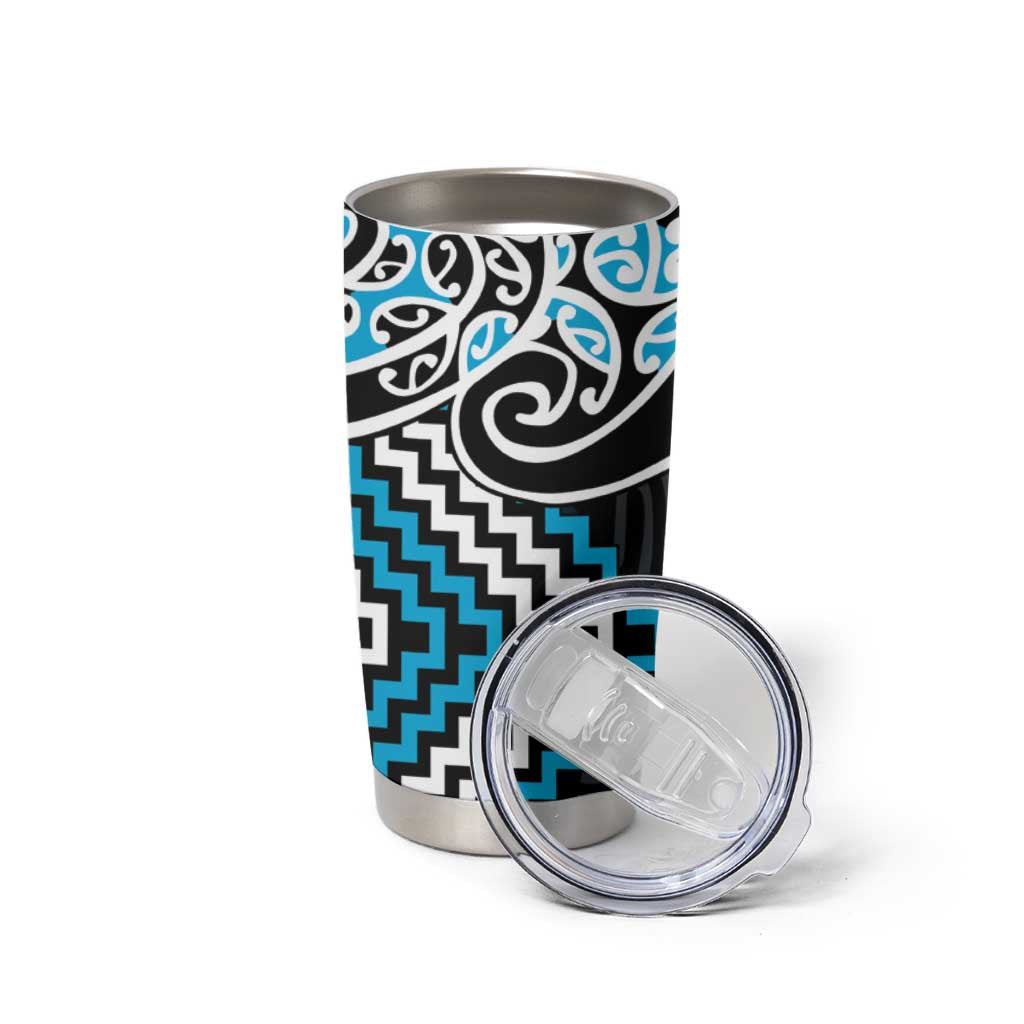 Blue Aotearoa Tukutuku Manawa Tapu Tumbler Cup Ta Moko Toi Maori LT9 - Polynesian Pride