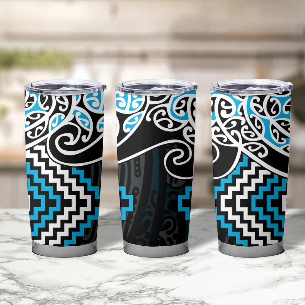 Blue Aotearoa Tukutuku Manawa Tapu Tumbler Cup Ta Moko Toi Maori LT9 - Polynesian Pride