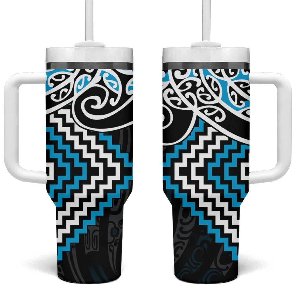 Blue Aotearoa Tukutuku Manawa Tapu Tumbler With Handle Ta Moko Toi Maori LT9 One Size: 40 oz Blue - Polynesian Pride