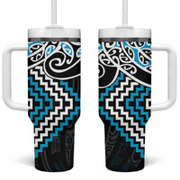 Blue Aotearoa Tukutuku Manawa Tapu Tumbler With Handle Ta Moko Toi Maori LT9 One Size: 40 oz Blue - Polynesian Pride