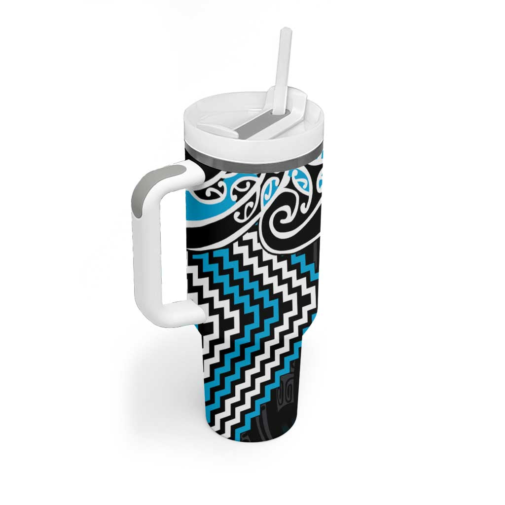 Blue Aotearoa Tukutuku Manawa Tapu Tumbler With Handle Ta Moko Toi Maori LT9 - Polynesian Pride