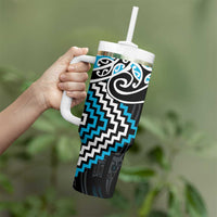 Blue Aotearoa Tukutuku Manawa Tapu Tumbler With Handle Ta Moko Toi Maori LT9 - Polynesian Pride