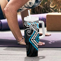 Blue Aotearoa Tukutuku Manawa Tapu Tumbler With Handle Ta Moko Toi Maori LT9 - Polynesian Pride