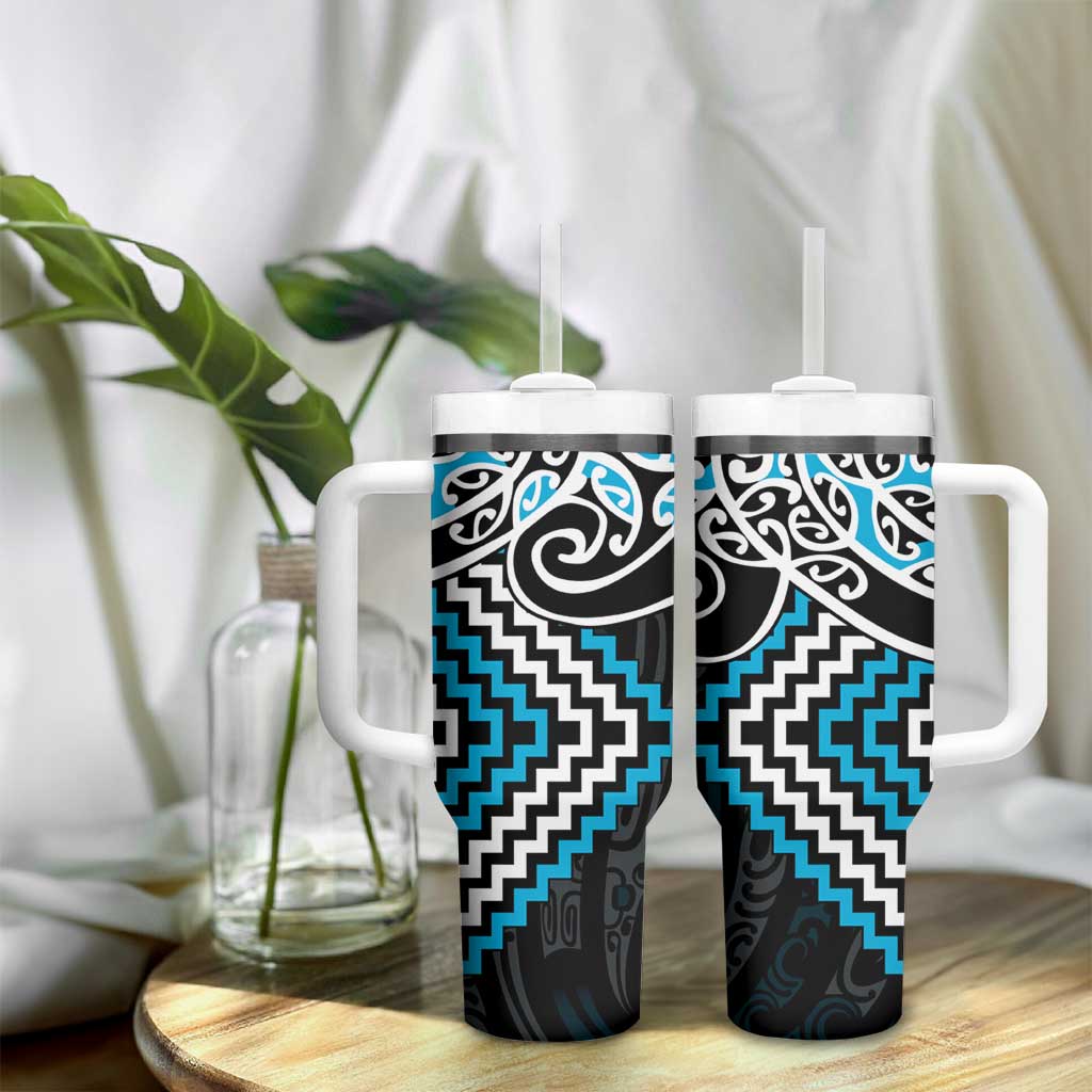 Blue Aotearoa Tukutuku Manawa Tapu Tumbler With Handle Ta Moko Toi Maori LT9 - Polynesian Pride