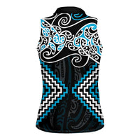 Blue Aotearoa Tukutuku Manawa Tapu Women Sleeveless Polo Shirt Ta Moko Toi Maori