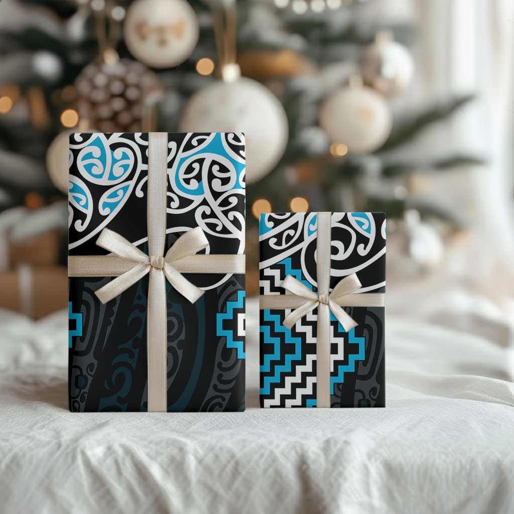 Blue Aotearoa Tukutuku Manawa Tapu Wrapping Paper Ta Moko Toi Maori - Polynesian Pride