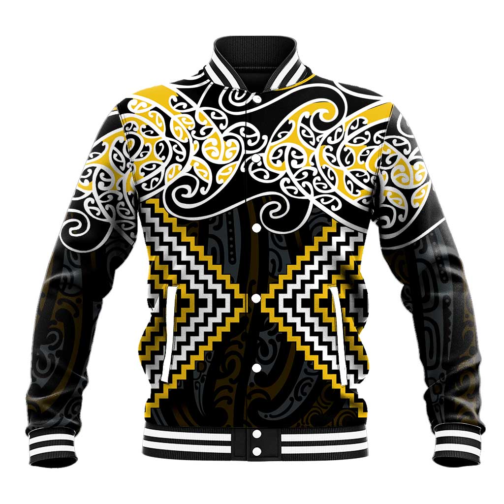 Gold Aotearoa Tukutuku Manawa Tapu Baseball Jacket Ta Moko Toi Maori LT9 Unisex Gold - Polynesian Pride