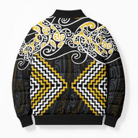 Gold Aotearoa Tukutuku Manawa Tapu Bomber Puffer Jacket Ta Moko Toi Maori - Polynesian Pride