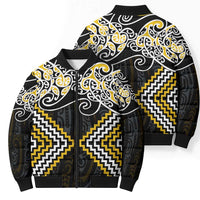 Gold Aotearoa Tukutuku Manawa Tapu Bomber Puffer Jacket Ta Moko Toi Maori - Polynesian Pride