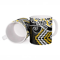 Gold Aotearoa Tukutuku Manawa Tapu Ceramic Mug Ta Moko Toi Maori - Polynesian Pride
