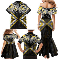 Gold Aotearoa Tukutuku Manawa Tapu Family Matching Mermaid Dress and Hawaiian Shirt Ta Moko Toi Maori LT9 - Polynesian Pride