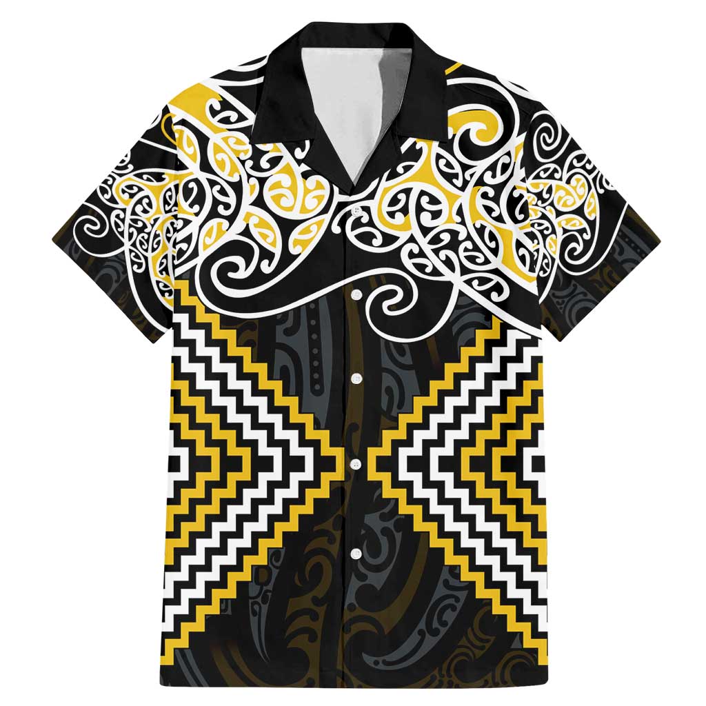 Gold Aotearoa Tukutuku Manawa Tapu Family Matching Mermaid Dress and Hawaiian Shirt Ta Moko Toi Maori LT9 Dad's Shirt - Short Sleeve Gold - Polynesian Pride