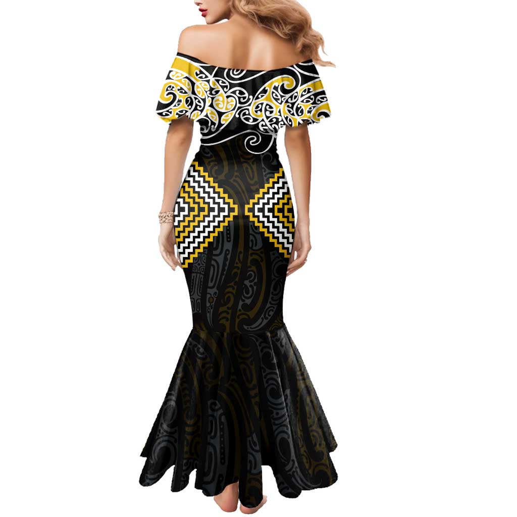 Gold Aotearoa Tukutuku Manawa Tapu Family Matching Mermaid Dress and Hawaiian Shirt Ta Moko Toi Maori LT9 - Polynesian Pride