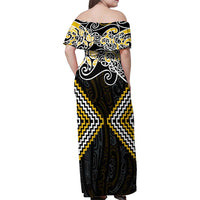 Gold Aotearoa Tukutuku Manawa Tapu Family Matching Off Shoulder Maxi Dress and Hawaiian Shirt Ta Moko Toi Maori LT9 - Polynesian Pride