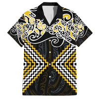 Gold Aotearoa Tukutuku Manawa Tapu Family Matching Off Shoulder Short Dress and Hawaiian Shirt Ta Moko Toi Maori LT9 Dad's Shirt - Short Sleeve Gold - Polynesian Pride