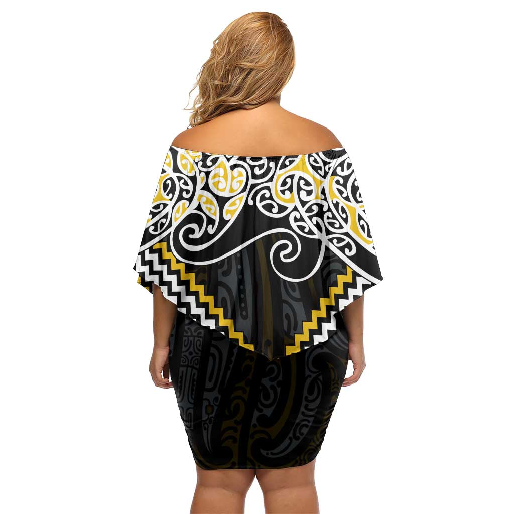 Gold Aotearoa Tukutuku Manawa Tapu Family Matching Off Shoulder Short Dress and Hawaiian Shirt Ta Moko Toi Maori LT9 - Polynesian Pride