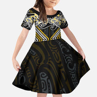 Gold Aotearoa Tukutuku Manawa Tapu Family Matching Puletasi and Hawaiian Shirt Ta Moko Toi Maori LT9 Daughter's Dress Gold - Polynesian Pride
