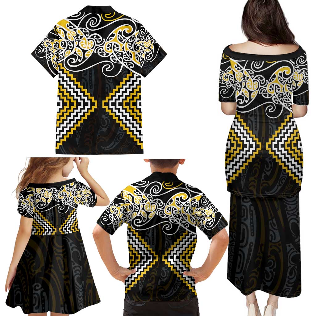 Gold Aotearoa Tukutuku Manawa Tapu Family Matching Puletasi and Hawaiian Shirt Ta Moko Toi Maori LT9 - Polynesian Pride